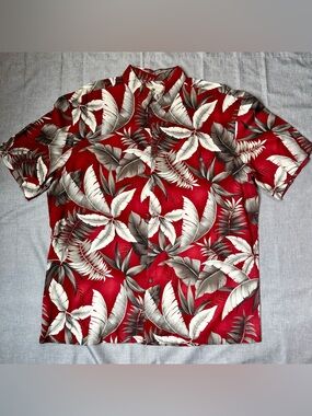 Hawaiian Shirt Mens Large Red Tropical Palm Button Up Rayon Resort Beach NWT
